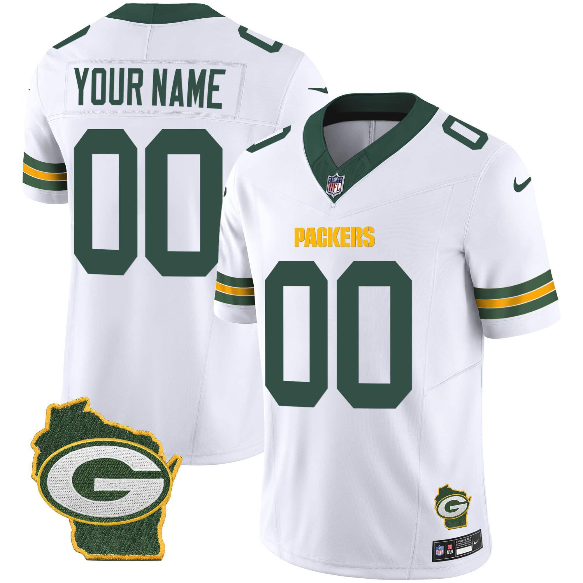 Men Green Bay Packers White 2024 Nike Home Patch Vapor Custom NFL Jersey